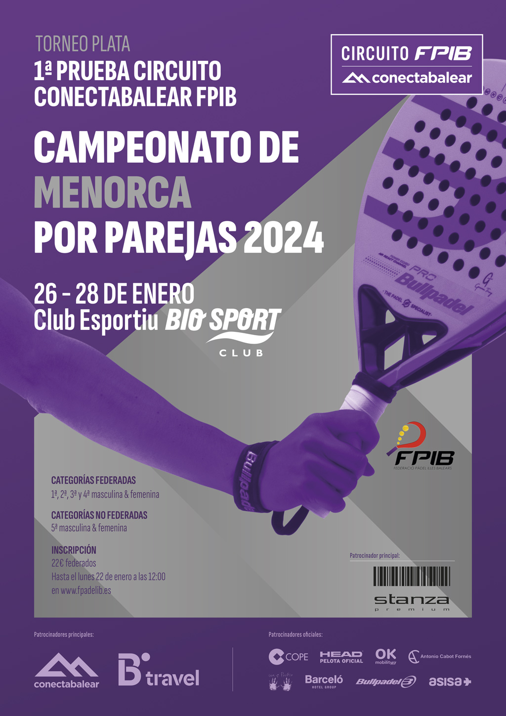 Cartel Menorca 1ª PRUEBA CIRCUITO CONECTABALEAR FPIB - (PLATA) y CTO. DE MENORCA PAREJAS ABSOLUTO 2024