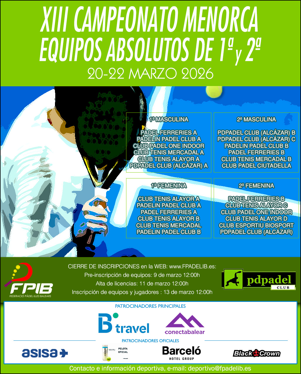 XIII Campeonato de Menorca por equipos absolutos de 1ª y 2ª 2026
