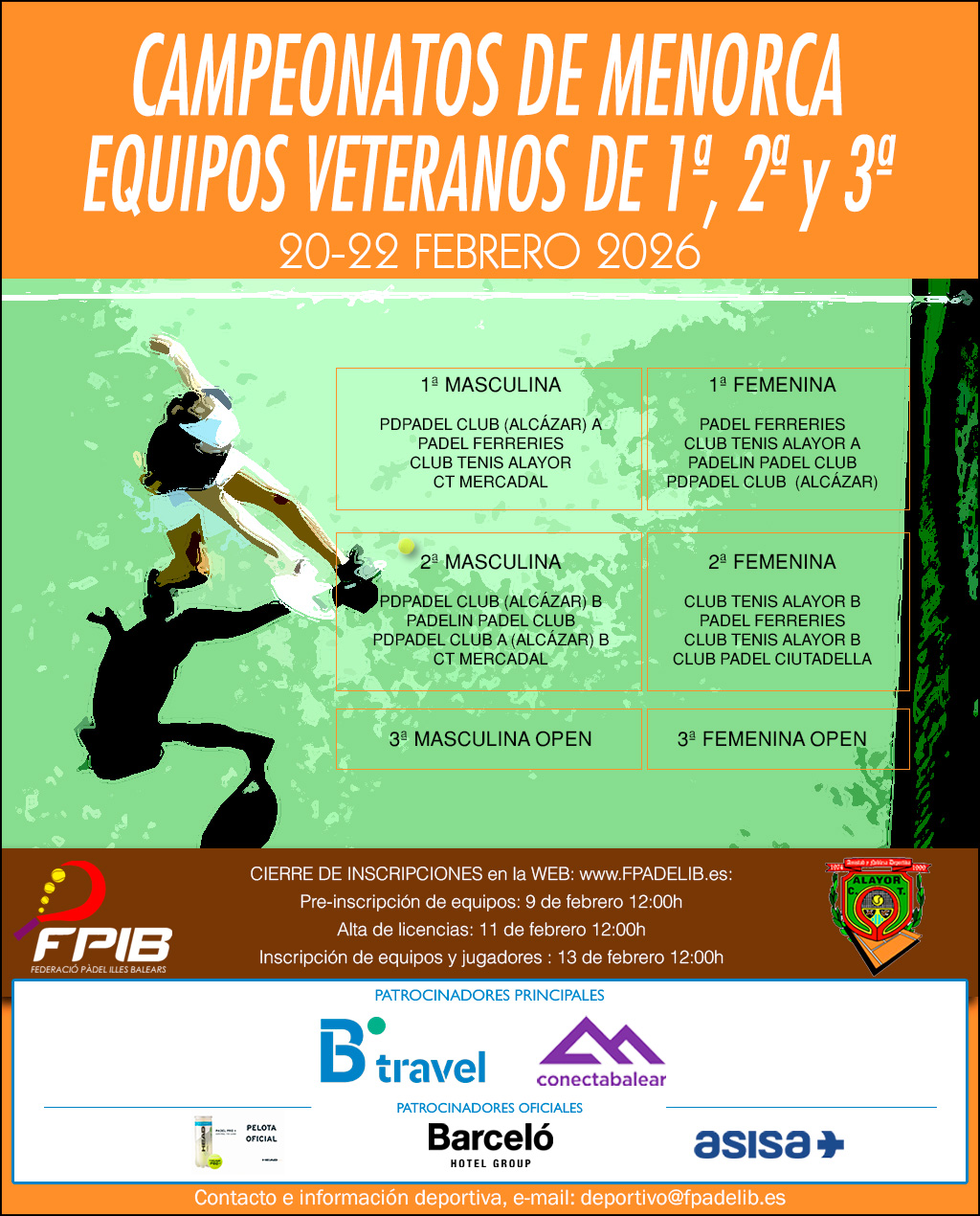 CAMPEONATOS DE MENORCA POR EQUIPOS VETERANOS 1ª 2ª y 3ª 2026